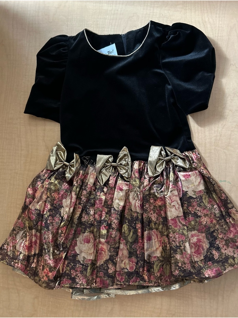 Vintage 90s Eve Too! Girls Holiday Party Dress Velvet Floral Metallic Size 6X